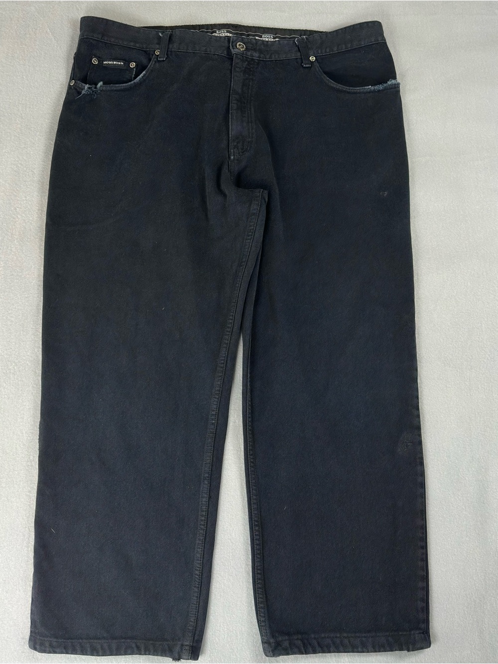 Vintage 90s Hugo Boss Select Line Black Denim Jeans Metal Logo Patch Size 44x34